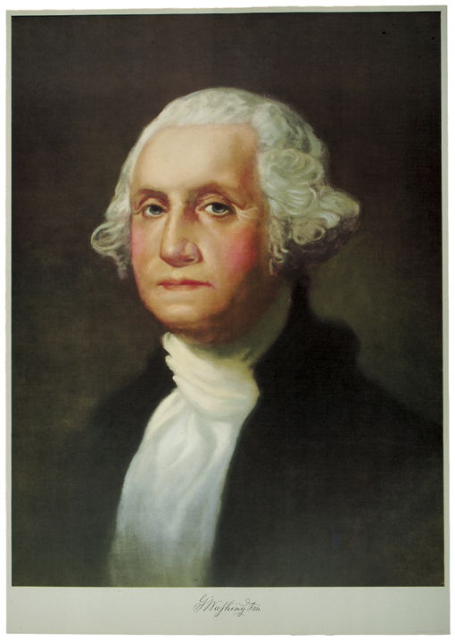 Great George Washington Color Lithograph of 1932: Prints 1932 “George Washington” Color Lithograph 1932, Color Lithograph of George Washington, After the Painting by Gilbert Stuart, Edwards & Deutsh Litho Co., Chicago, Illinois, Never Folded, Cho