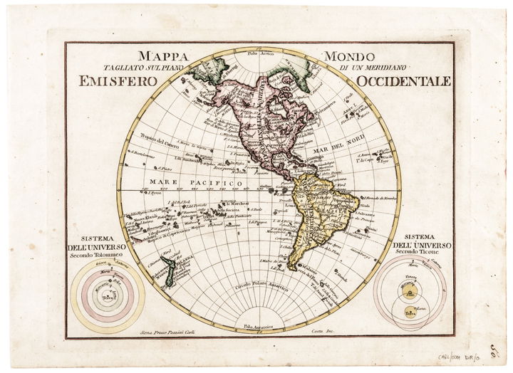 c. 1760s, Hand-Colored World Map, “Mappa Mondo” (1 of 4)