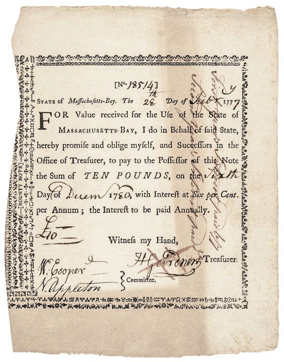1777-Date Revolutionary War Document BOUNTY NOTE (1 of 2)