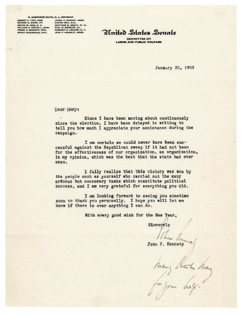 JOHN FITZGERALD KENNEDY 1953 Typed Letter Signed (1 of 4)