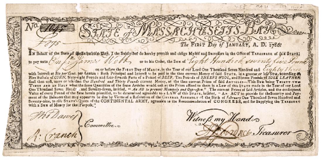 1780 Revolutionary War 6 Percent Commodity Bond (1 of 2)