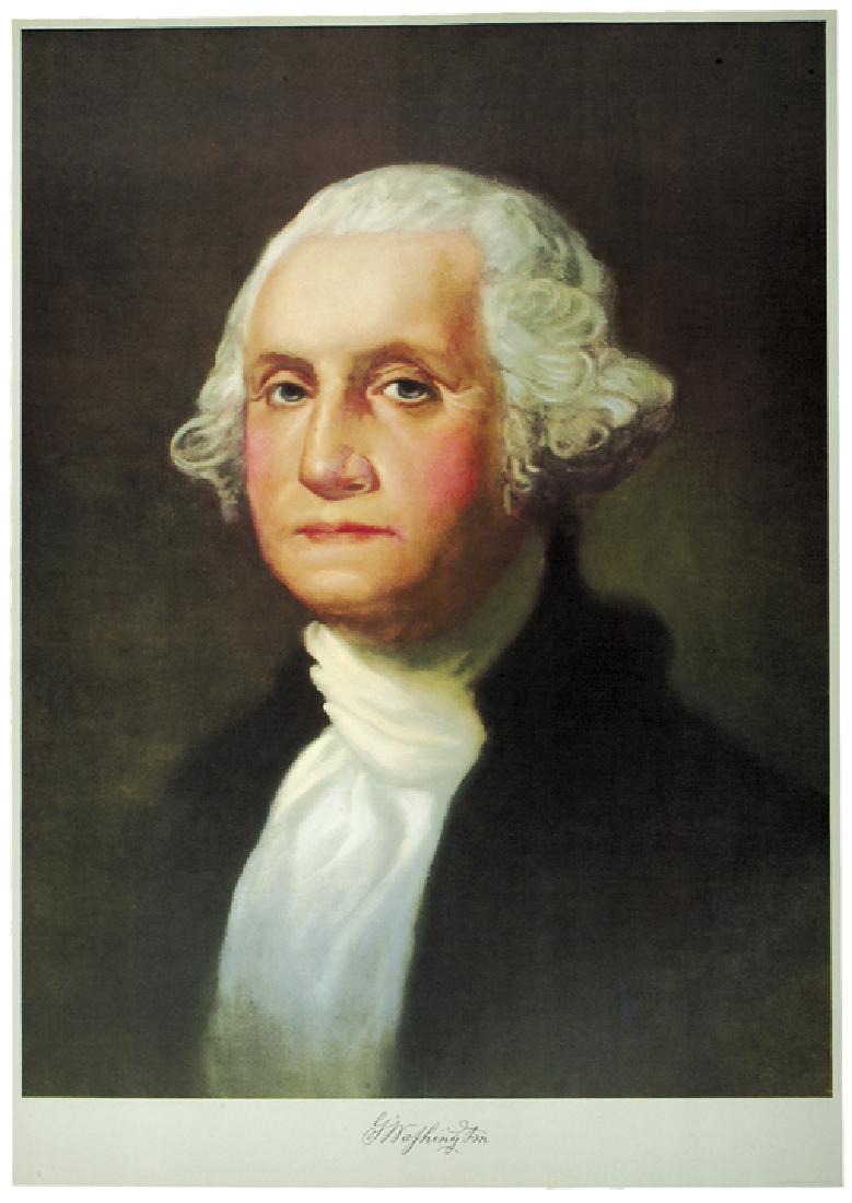 Great George Washington Color Lithograph of 1932: Prints 1932 “George Washington” Large Color Lithograph 1932, Color Lithograph of George Washington, After the Painting by Gilbert Stuart, Edwards & Deutsh Litho Co., Chicago, Illinois, Never Folde