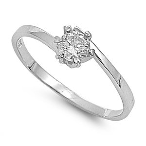 Sterling Silver Ring - Solitaire - Size 7: Center Stone: 5 mm (0.2 inch) Stone: Clear CZ Metal Material: Sterling Silver