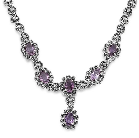 Sterling Silver Marcasite 16" Necklace: Length: 16 inches Weight: 27.2g Stone: Lavender