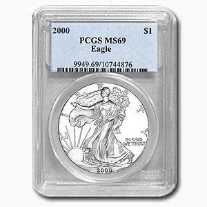2000 1 oz Silver American Eagle Coin - MS-69 PCGS: 2000 1 oz Silver American Eagle Coin - MS-69 PCGS