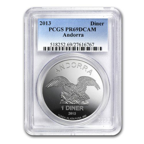 2013 Andorra 1 oz Silver Eagle 1 Diner Coin - PR-69: 2013 Andorra 1 oz Silver Eagle 1 Diner Coin - PR-69 PCGS