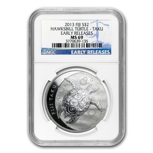 2013 1 oz Silver $2 Fiji Taku Coin - MS-69 Early: 2013 1 oz Silver $2 Fiji Taku Coin - MS-69 Early Releases NGC