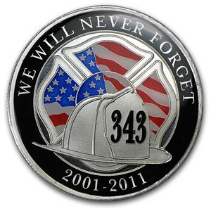 1 oz We Will Never Forget Enameled Silver Round: 1 oz We Will Never Forget Enameled Silver Round