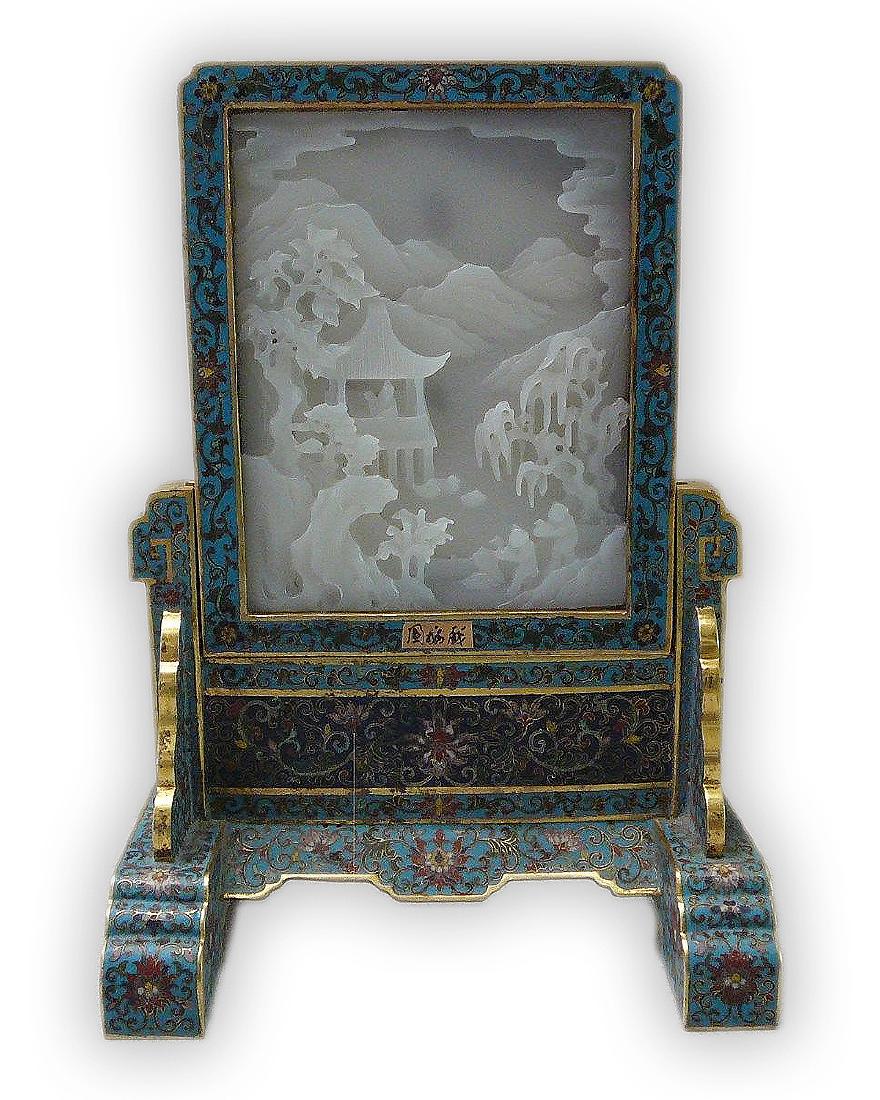A CHINESE ANTIQUE JADE & CLOISONNE ON BRONZE (1 of 6)
