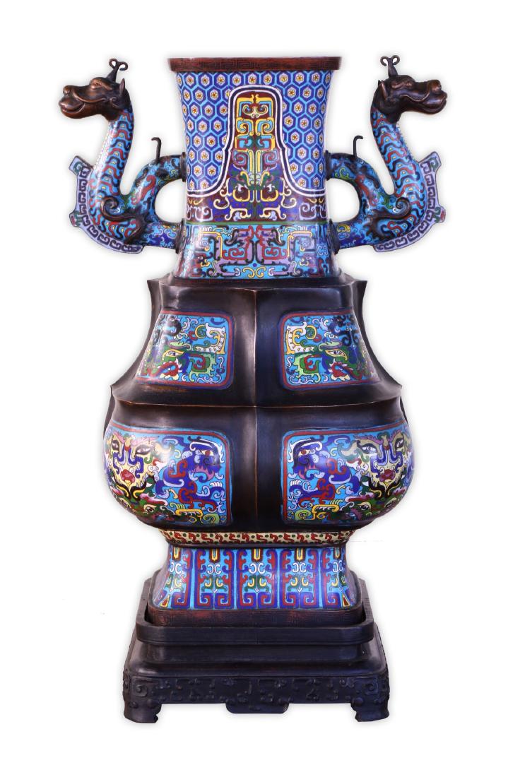 A MASSIVE CHINESE ANTIQUE CLOISONNE & BRONZE VASE (1 of 5)