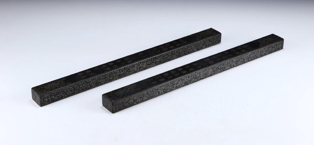 PAIR CHINESE ANTIQUE ZITAN WOOD PAPER WEIGHTS (1 of 4)