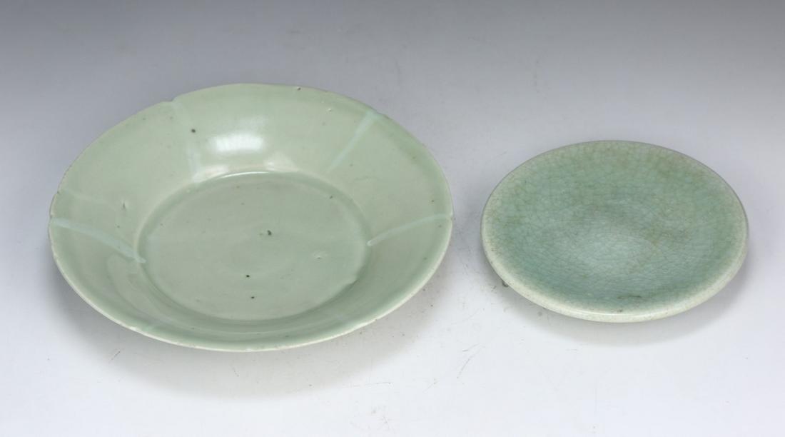 Two (2) Chinese Celadon Glazed Porcelain Plates: Two (2) Chinese Celadon Glazed Porcelain Plates; Size: D: 6-1/4" (Biggest)