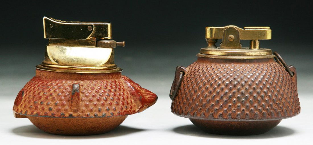 Two (2) Japanese Antique Bronze Lighters: Two (2) Japanese Antique Bronze Lighters; Dimension: H: 2-1/4"; D: 3-1/2" (biggest)