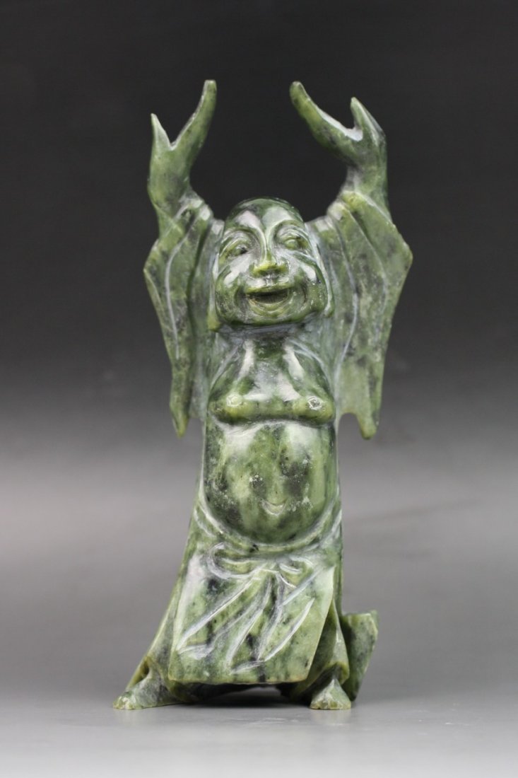 A Green Soapstone Carving Buddha: A Green Soapstone Carving Buddha; Dimension: H: 8-3/4"