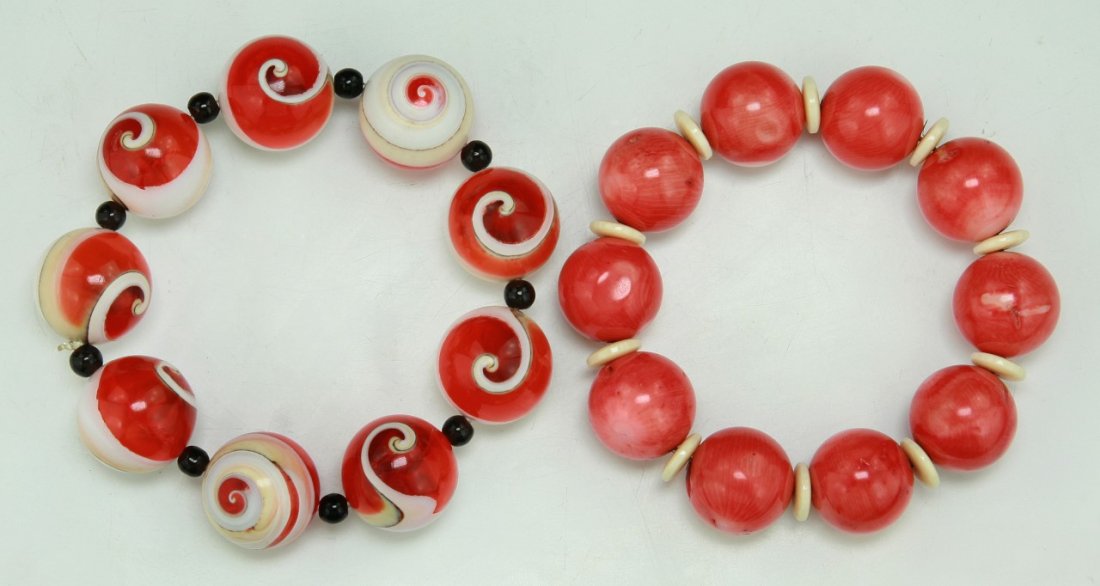 Two (2) Chinese Antique Peking Glass Bracelets: Two (2) Chinese Antique Peking Glass Bracelets; Dimension: D: 3-1/4"; (bead) D: 20mm