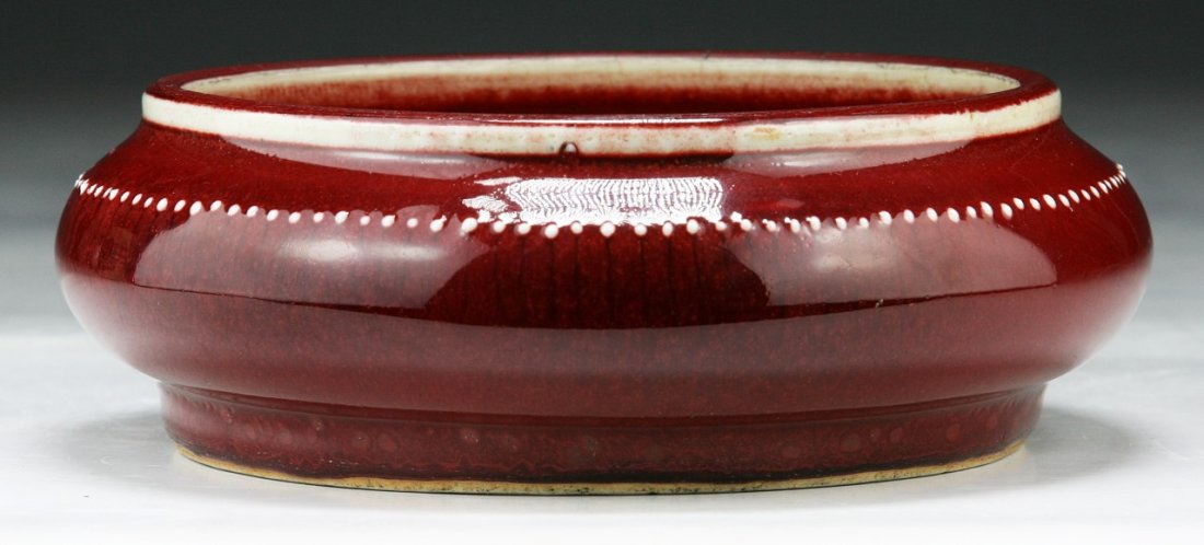A Chinese Antique Red Glazed Porcelain Brush Washer: A Chinese Antique Red Glazed Porcelain Brush Washer: of Late QING Dynasty; Size: D: 6"