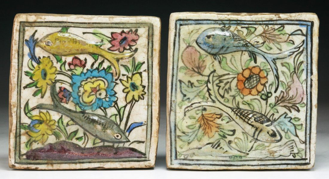 Two (2) Persian Antique Porcelain Square Plaques: Two (2) Persian Antique Porcelain Square Plaques; Size: H: 7-1/2"; W: 7-1/2"