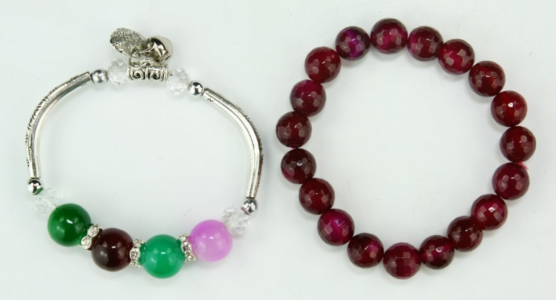 Two (2) Ruby & Silver Bracelets: Two (2) Ruby & Silver Bracelets; Size: D: 3" (bead) D: 15mm (biggest)
