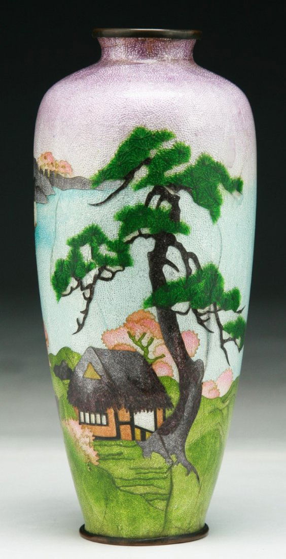 A Japanese Antique Ginbari Cloisonne Vase: A Japanese Antique Ginbari Cloisonne Vase: of Meiji period; Size: H: 6"