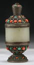 A Chinese Antique Jeweled Jade Silver Snuff Bottle