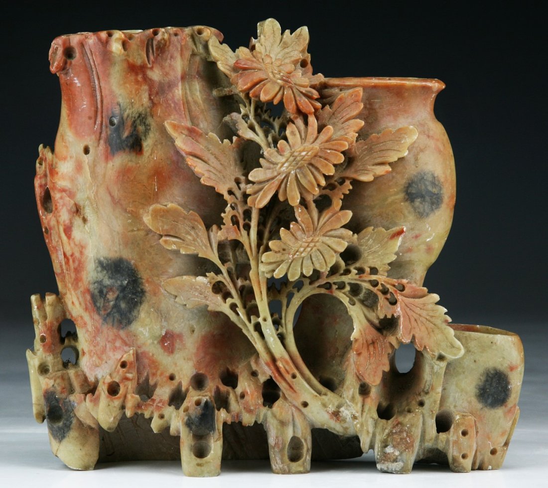 A Chinese Shoushan Soapstone Carving: A Chinese Shoushan Soapstone Carving; Size: H: 7-1/2"