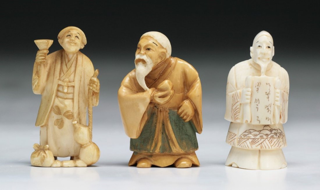 Three (3) Carved Antique Ivory Netsuke: Three (3) Carved Antique Ivory Netsuke; Size: H: 2"