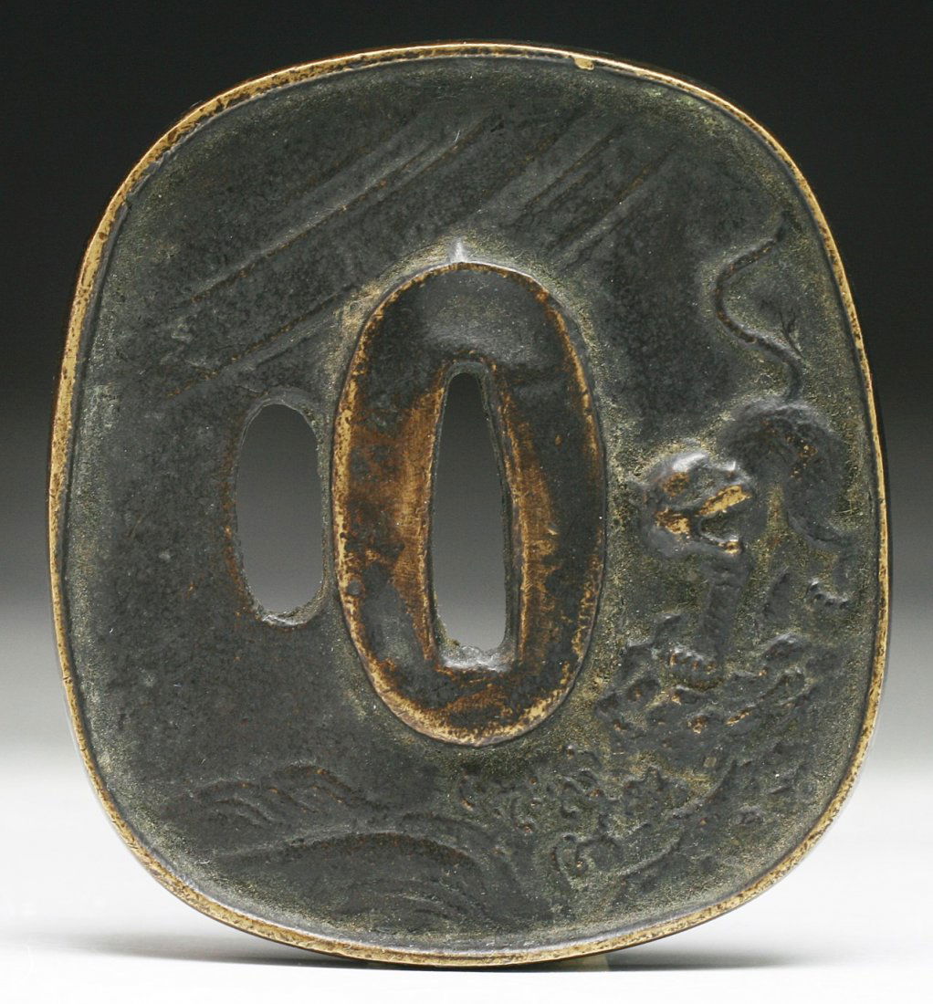 A Japanese Antique Bronze Tsuba: A Japanese Antique Bronze Tsuba; Size: D: 2-3/4"