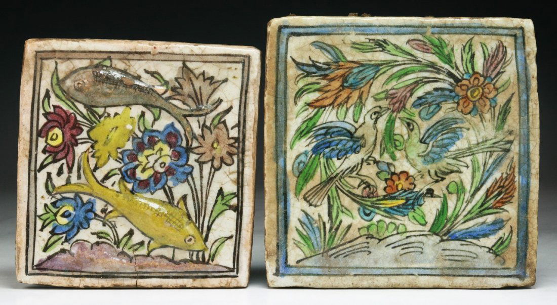 Two (2) Persian Antique Porcelain Square Plaques: Two (2) Persian Antique Porcelain Square Plaques; Size: H: 7-1/2"; W: 7-1/2"