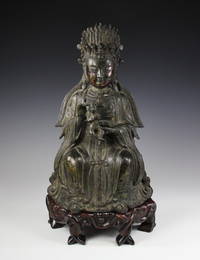 Large Chinese 17th C. Antique Bronze Maitreya On Stand