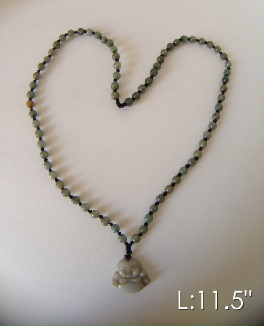 CHINESE JADE NECKLACE WITH SMILING BUDDHA PENDANT (1 of 2)