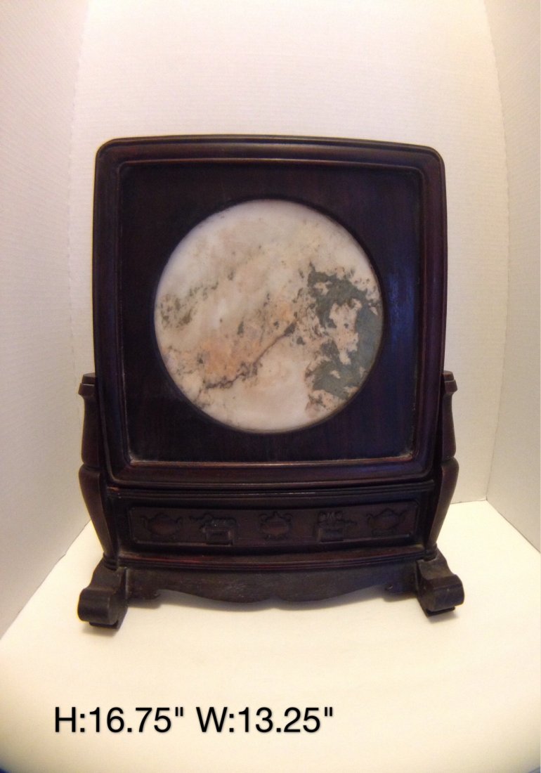 CHINESE MARBLE & WOOD TABLE SCREEN (1 of 2)