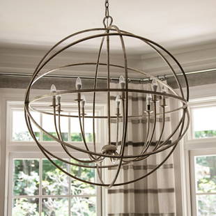 Chandelier: Designer: Patricia Fisher Open Sphere of Hand Wrought Iron by Ballard Design. 35"H 29" Diameter. Ceiling Canopy 7" Diameter. Item Number: PF/KR128