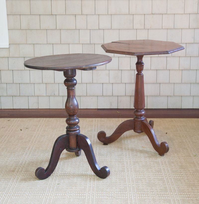 2 Medium tea tables (one round, one hexagonal).: Designer: Bryant Keller 2 Medium tea tables (one round, one hexagonal). Ceylon, 1860 21"W X 28"H