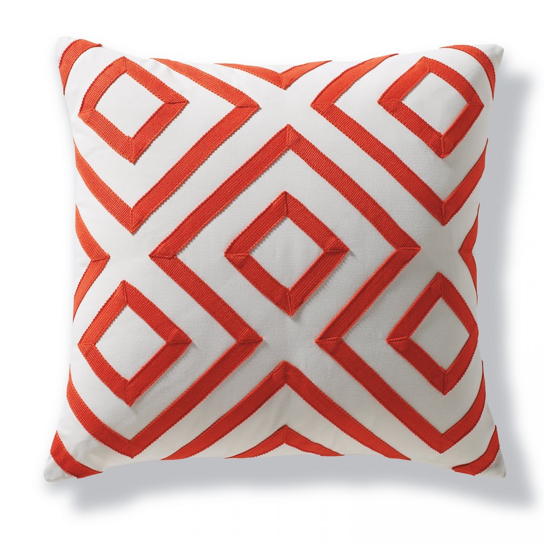 Geometric Maze Outdoor Pillow: Designer: Ken Gemes Our Outdoor Throw Pillows are upholstered in a 100% solution-dyed acrylic. Each is designed to retain its shape and sheen through seasons of driving rain or scorching sun. 20" sq.