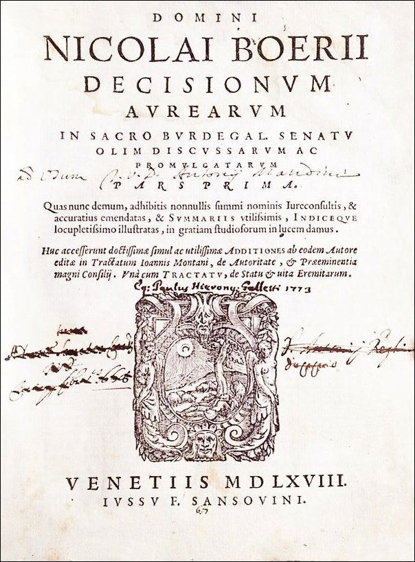 [Bordeaux, French Law] De Bohier, 1568 (1 of 3)