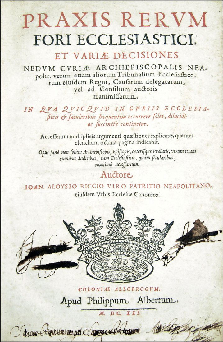 [Canon Law] Riccio, Praxis fori ecclesiastici, 1621 (1 of 7)
