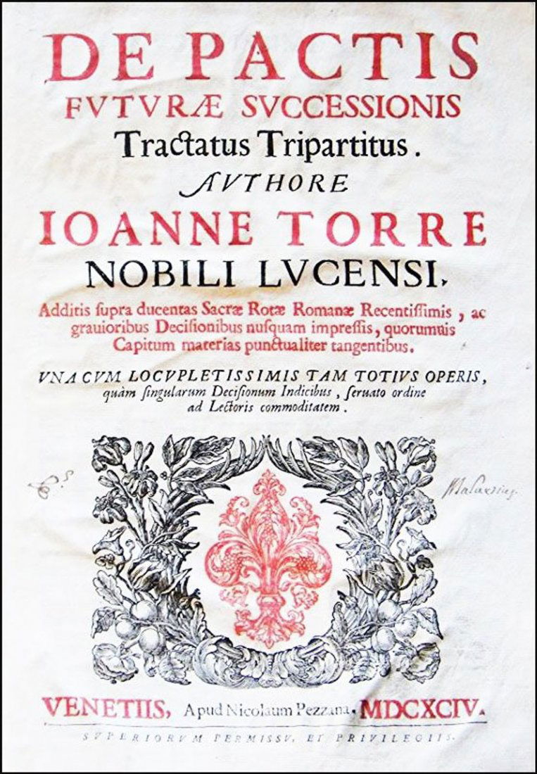 [Inheritance Law] Torre, De pactis, 1694 (1 of 8)