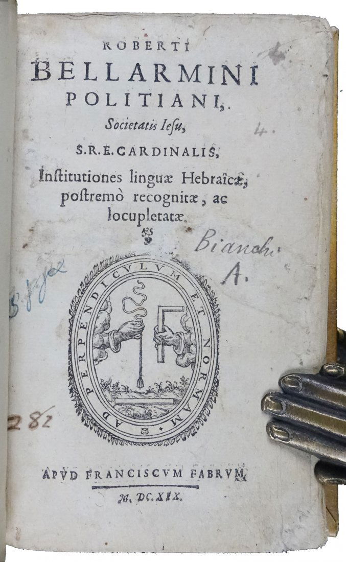 [Languages, Hebrew] Bellarmino, Institutiones 1619 (1 of 4)
