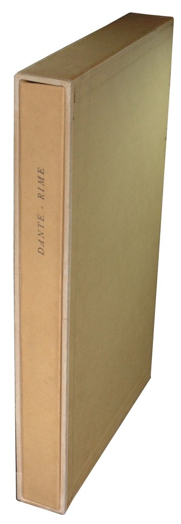 (Tallone) Alighieri, Rime, 1965: DANTE'S «RHYMES» PRINTED BY TALLONE Alighieri, Dante. Rime . Tallone, 1965. Large 4to, printed boards in loose binder, cased in open end box. Limited edition printed in 375 copies the present is no.