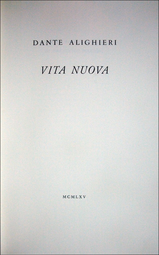 (Tallone) Alighieri, Vita nuova, 1965: DANTE'S «VITA NUOVA» PRINTED BY TALLONE Alighieri, Dante. Vita nuova. Tallone, 1965. 4to, printed boards in loose binder, cased in open end box, original stiff slipcase, pp. 114. Limited edition pri