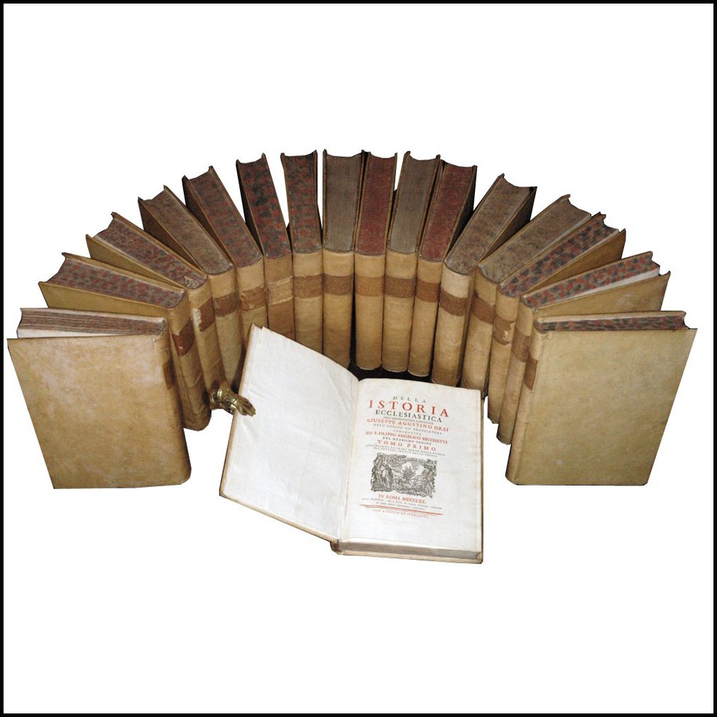 [History of the Church] Becchetti-Orsi, 1770, 17 vols: FIRST EDITION OF THIS MONUMENTAL WORK, 17 VOLS [History of the Church] Becchetti, Filippo Angelico. Della Istoria ecclesiastica / dell’eminentissimo cardinale Giuseppe Agostino Orsi; proseguita da f