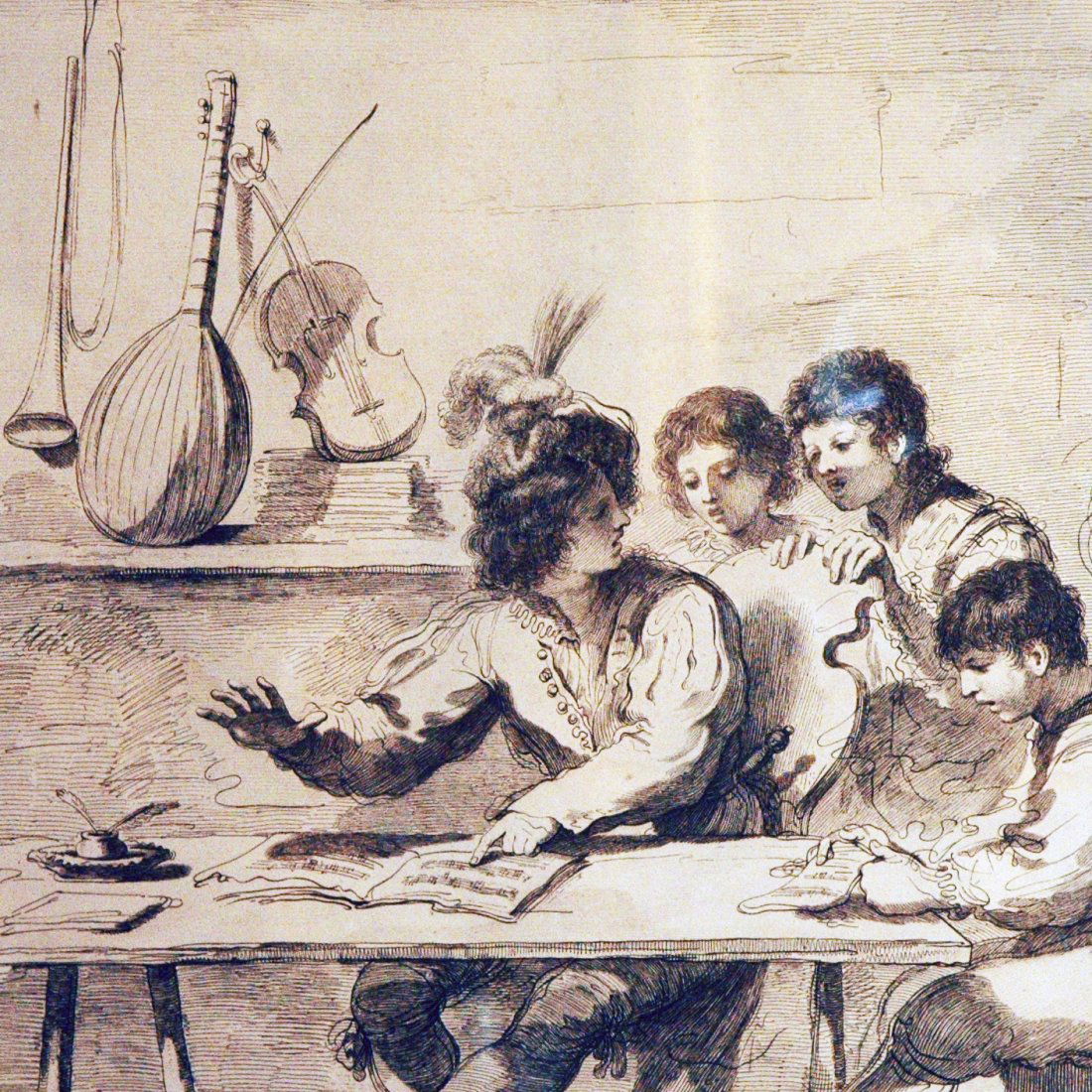 Bartolozzi, Music Lesson: FRANCESCO BARTOLOZZI (1728-1815) The Music Lesson Sepia etching on folio reale, 16,4x11,6 inches (418x295 mm) (plate) Scarce and very fine impression. Francesco Bartolozzi born in Firenze, was a fa