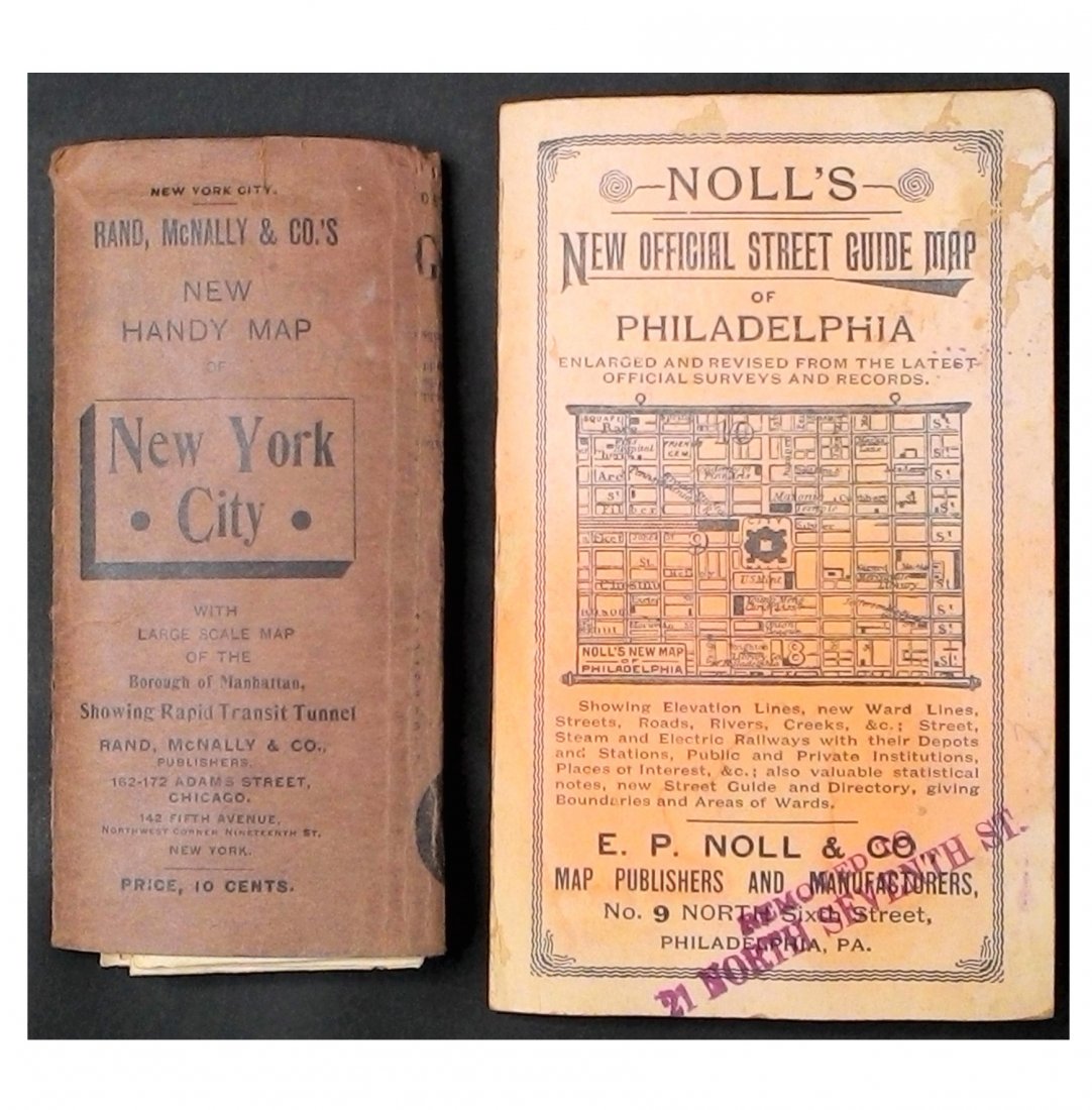 [America, Maps] 3 city maps, about 1910: SCARCE EDITIONS OF EARLY 1900 OF THREE HANDY MAPS OF USA CITIES (NEW YORK, PHILADELPHIA AND NEW ORLEANS) [1.]: Rand, McNally Co.. New handy map of New York City with a large scale map of the borough o