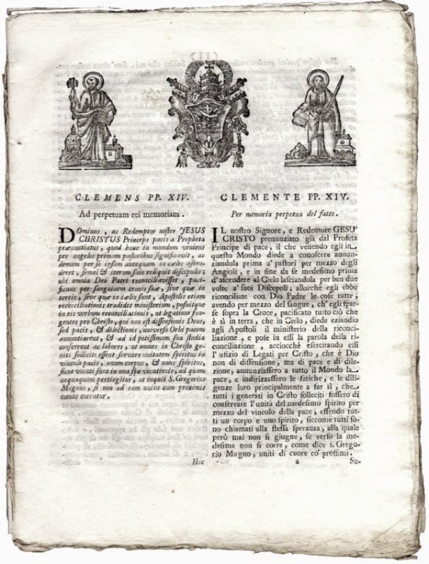 [Jesuit's Suppression, Bulls] Clement XIV, 1773: THE ORIGINAL PRINTED DOCUMENT CONTAINING THE PAPAL BULLS ON THE SUPPRESSION OF THE COMPANY OF JESUS [Jesuits, Papal bulls] Clement XIV. - Negroni, Card. Andrea. Clemens PP. XIV. Ad perpetuam rei memor