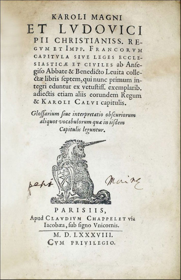 [Sources of Carolingian Law] Charlemagne Capitula, 1588 (1 of 4)