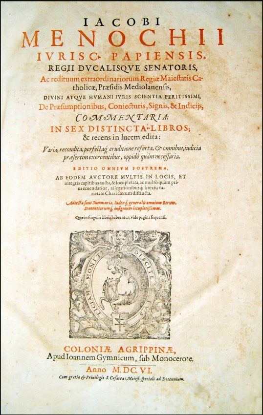 [Roman Law, Canon Law, Presumptions] Menochio, 1606 (1 of 4)