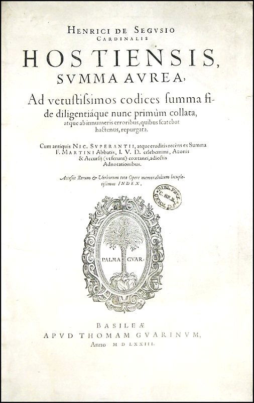 [Canon Law, Sources] Segusio, 1573 (1 of 3)