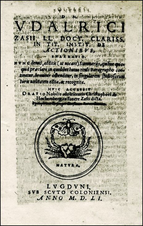 [Trial Law] Zasius, De Actionibus, 1551 (1 of 3)