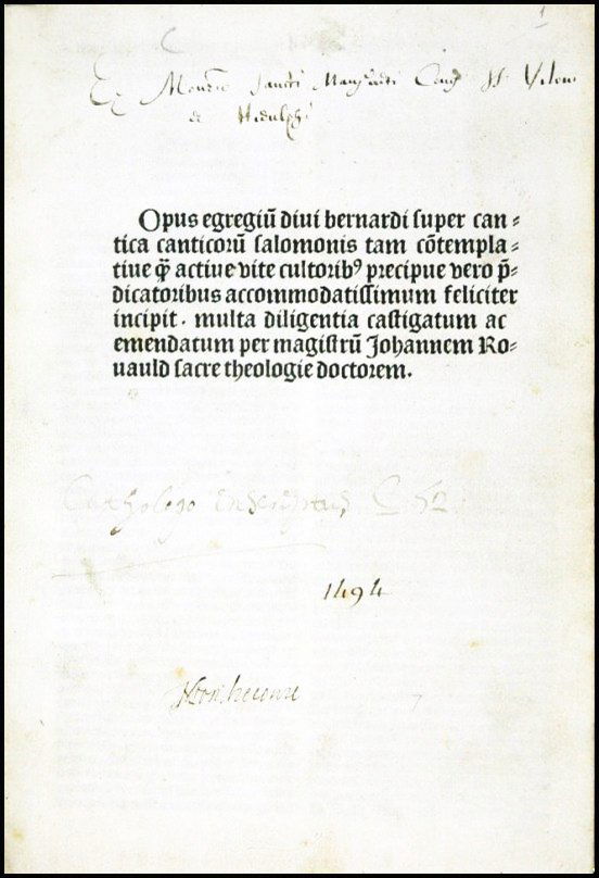 [Incunable, Song of Songs] St. Bernard, Paris, 1494 (1 of 8)