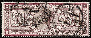 #110,: used with two strikes of London cancel, rich color, pressed out vert. crease, Very Fine appearance. Scott $1,350; SG <$1,900